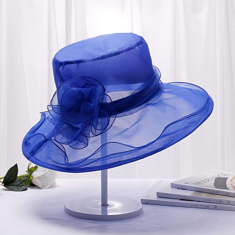 1pc Foldable Flower Organza Sun Hat Elegant Solid Color Mesh Breathable Travel Beach Hats British S