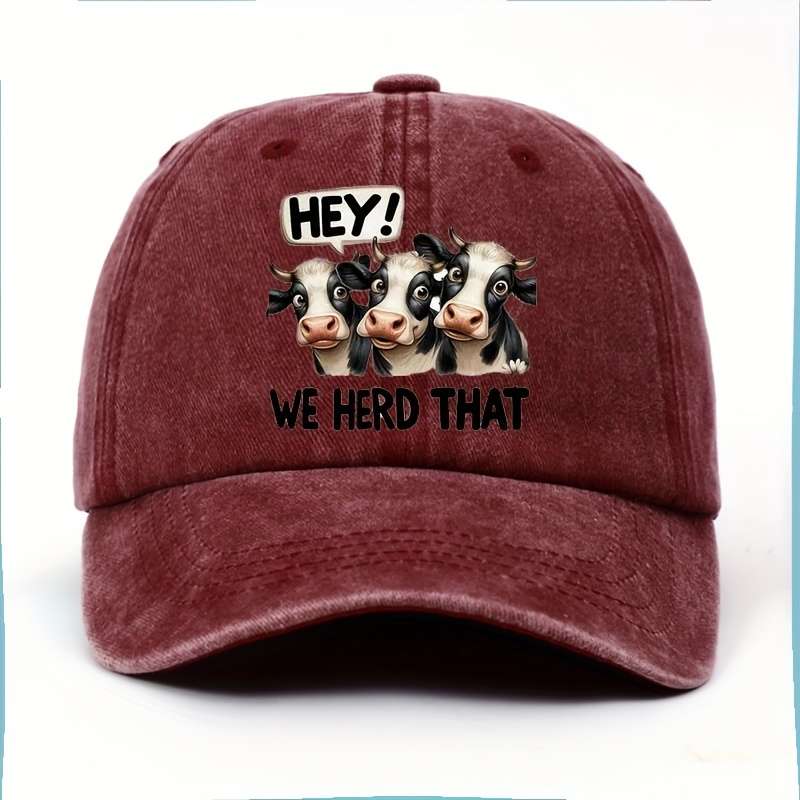 1pc Cotton Baseball Cap with Cute Cow Print Adjustable Unisex Hat Hand Washable Lightweight An