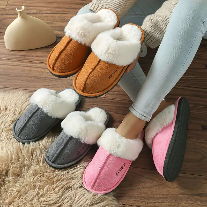 Cozy Women's Slippers - Adjustable Toe, Warm Plush Lining, Fluffy Striped Design
