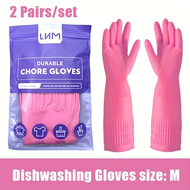 2 Pairs Pink Size  M Household Cleaning Gloves