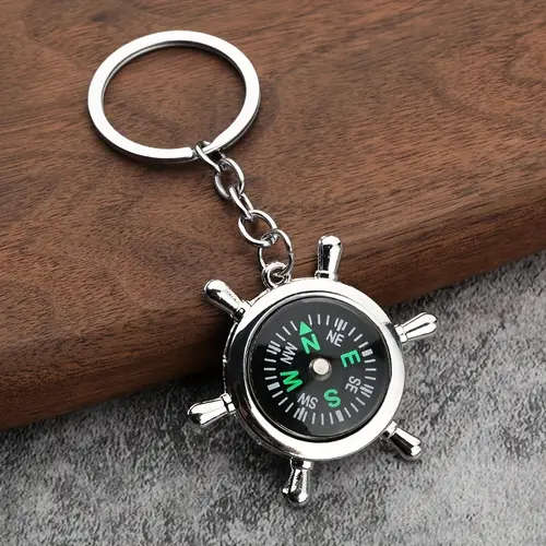 1pc Personalized Simple and Creative Helmsman Ship Rudder Metal Compass Keychain Personalized Custom