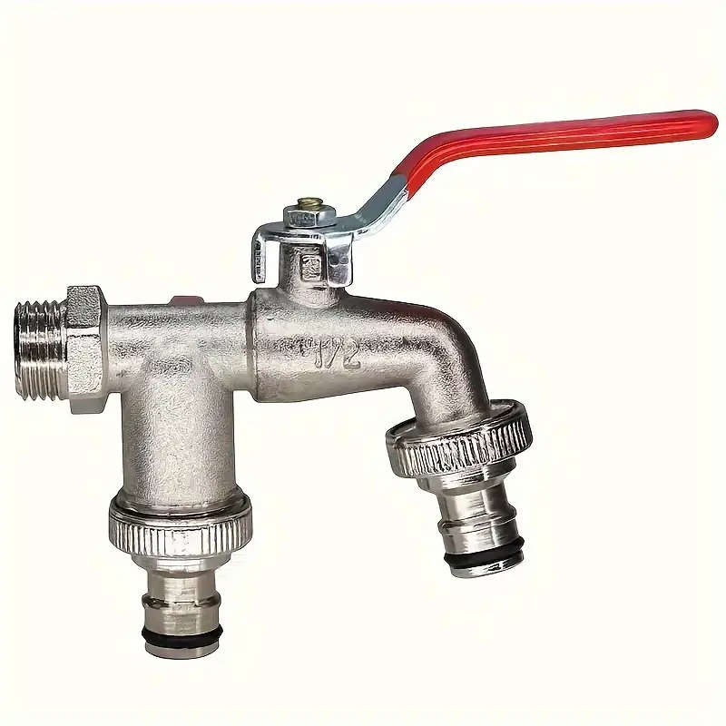 1pc Zinc Alloy Garden Faucet 1/2" Thread Classic Style Dual Outlet for Hose Attachment Watering and