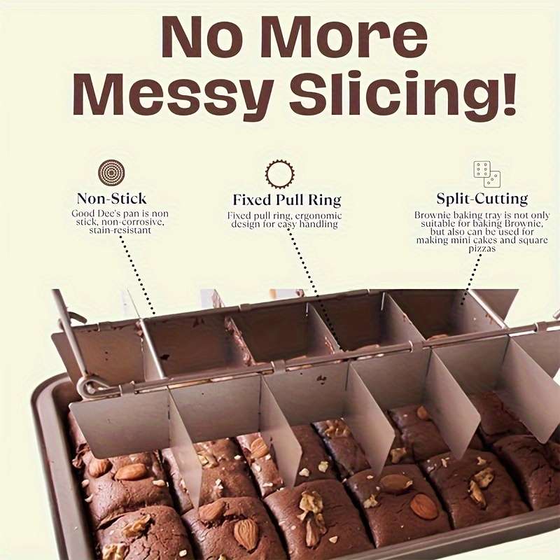 1pc LDQ Stainless Steel Non-Stick Brownie Pan with Dividers 30.99cm x 19.99cm Ideal for Muffins