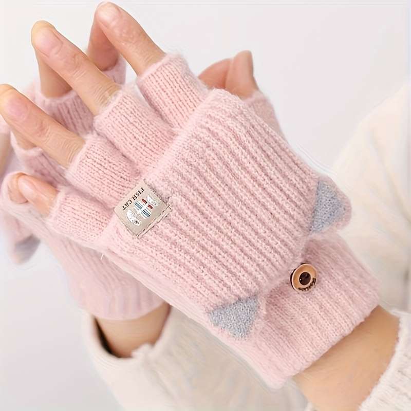 1 Pair Pink One Size Warm Gloves