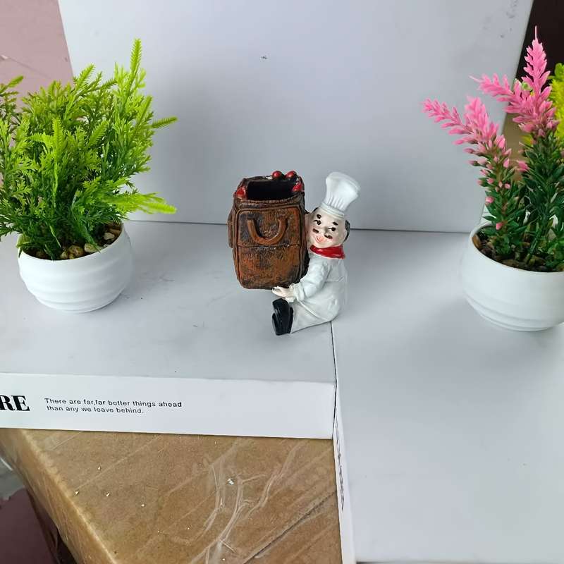 1pc Chef Figurine Toothpick Holder Charming Resin Kitchen Decor with "CHEF" Label Ideal for