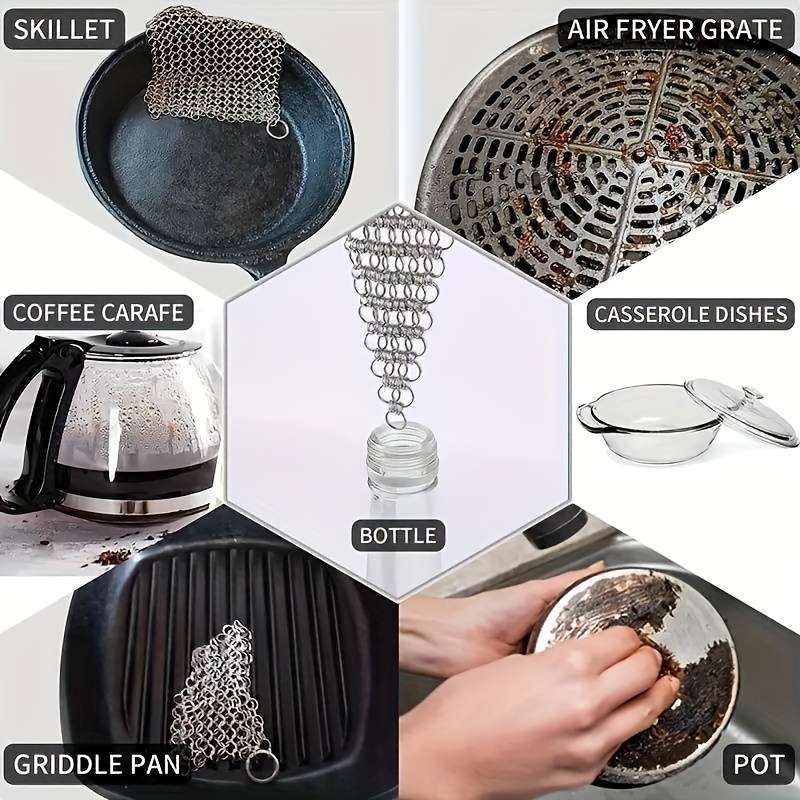 2-Pack 316 Stainless Steel Kitchen Scrubbers Reusable Heavy-Duty Metal Scouring Pads for Ski