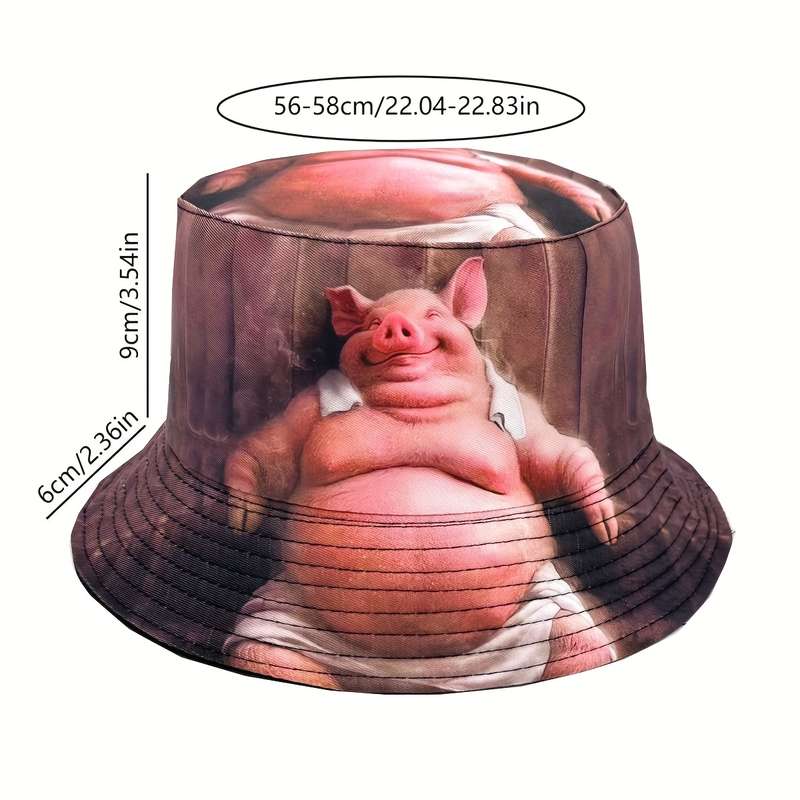 1pc A Quirky Pig-Patterned Lightweight Fisherman'S Hat for Men And Women Perfect for Outdoor Stree