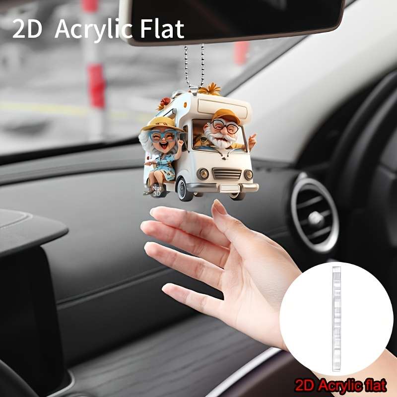 1pc 2D Flat   Acrylic Flat Whimsical Grandma Grandpa Camper Car Charm Perfect for Car Decor