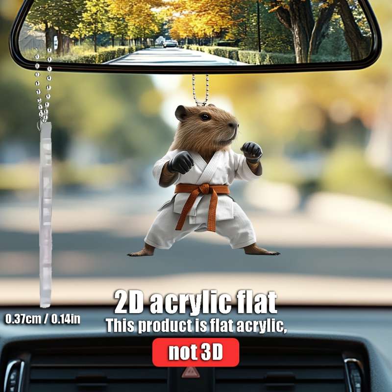 1pc 2D Flat   Taekwondo Capybara Acrylic Hanging Charm  Martial Arts Design with Karat