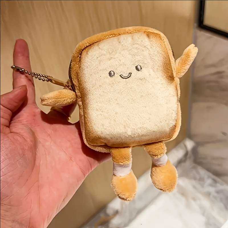 1pc Toast Coin Bag Cartoon Cute Portable Headphone Bag Creative Small Storage Bag Best Gift