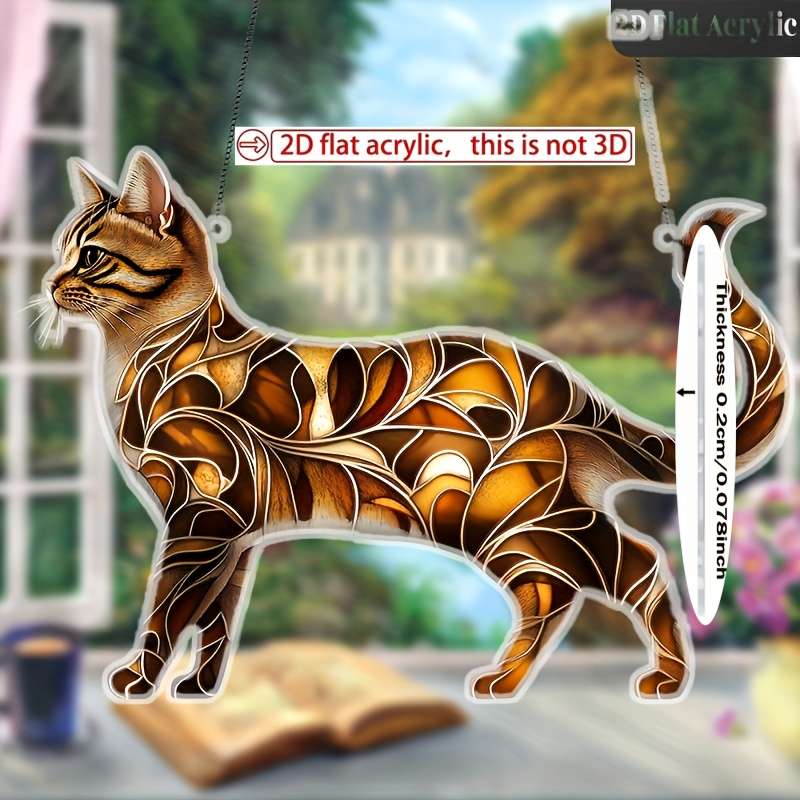 1pc 2D Flat  Acrylic Cat Sun Catcher Decoration Charming Hanging Tiger Stripe Cat Design Animal T