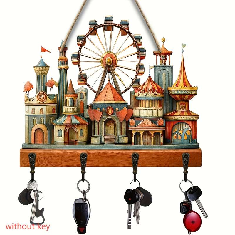 1pc Amusement Park ferris wheel home wooden key hanger key storage with hooks four-season multi-f