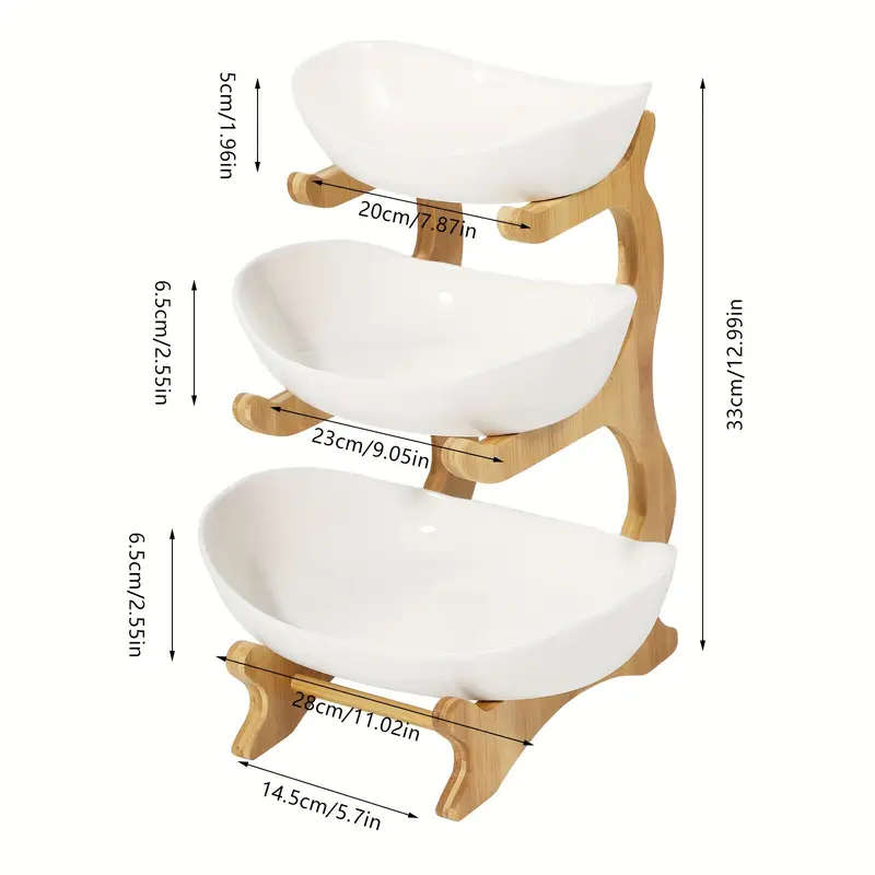 Three-Tier Fruit Basket With Wooden Stand