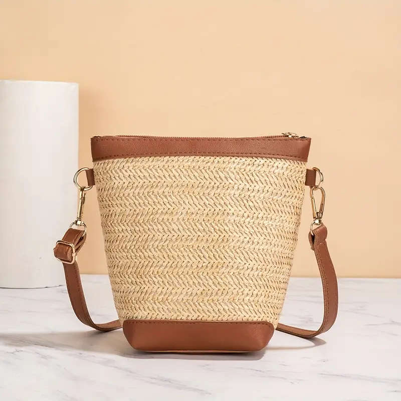 1pc Woven Crossbody Bag for Women Faux Leather Geometric Quilted Pattern Polyester Lined