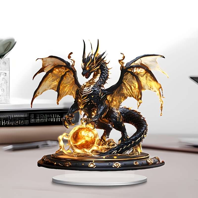 1pc 2D Flat   Classic Fantasy Dragon Desk Art  Acrylic Tabletop Decor Multipurpose No Elect
