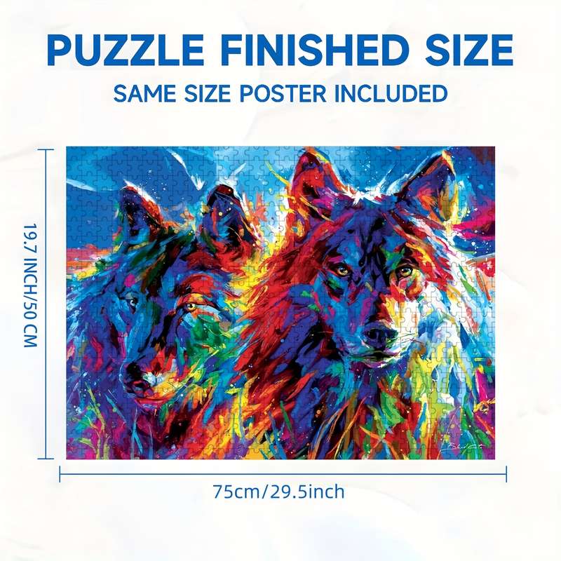 1000pcs Jigsaw Puzzle Vibrant Painted Wolves 48.9 x 67.95cm Intermediate Skill L