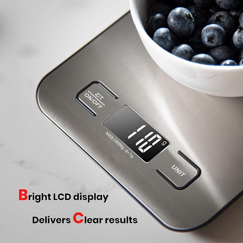 1pc High-Precision Stainless Steel 1pc Digital Kitchen Scale 22lb 10kg Capacity LCD Display Tar