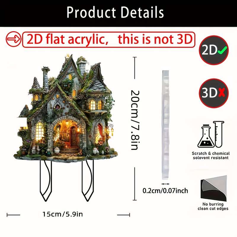 1pc 2D Flat   Enchanted Fairy Tale Cottage Garden Planter Rustic  Acrylic Outdoor Deco