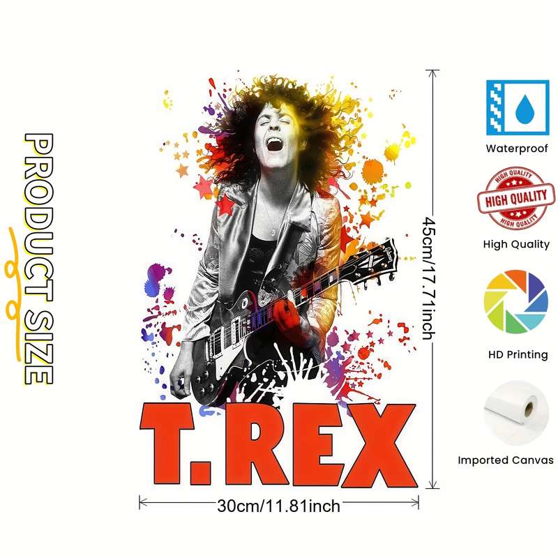 1pc 2D Flat One Piece of Unframed Canvas Artwork Featuring a T-Rex Rock Band Inspired by Marc Bol