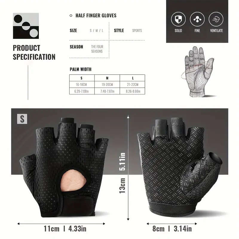 1 Pair Size S Breathable Anti-Slip Half Finger Training Gloves Nylon Mesh Adjustable Wrist Strap