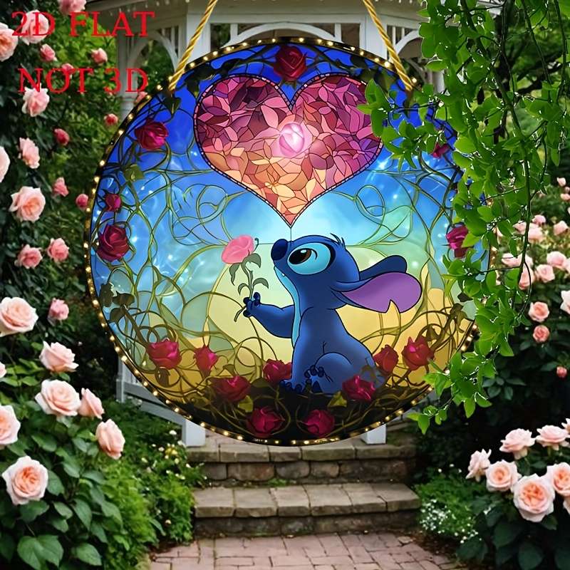 1pc 2D Flat  Stitch Art Deco Acrylic Suncatcher Fairy Tale Themed Hanging Ornament for Home Gard