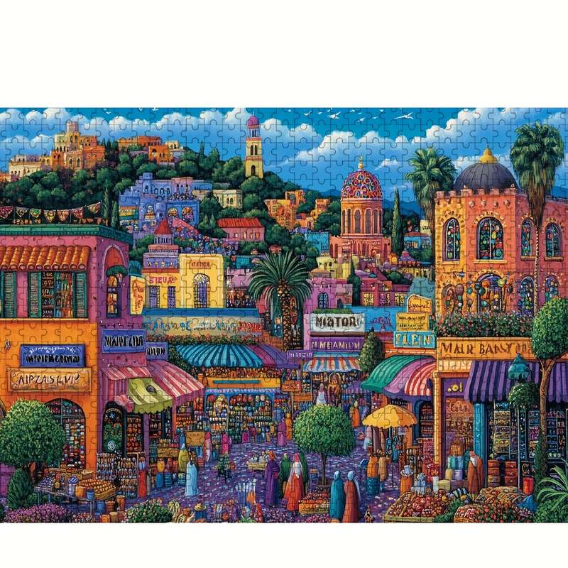 1000pcs Mysterious Bazaar in Marrakech Jigsaw Puzzle for Adults Vibrant Moroccan Ma