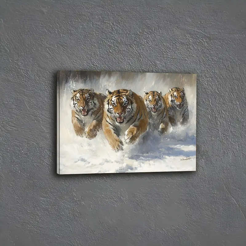 1pc Wooden Framed Canvas Painting a group of tigers Wall Art Prints for Living Room Bedroom Kitchen