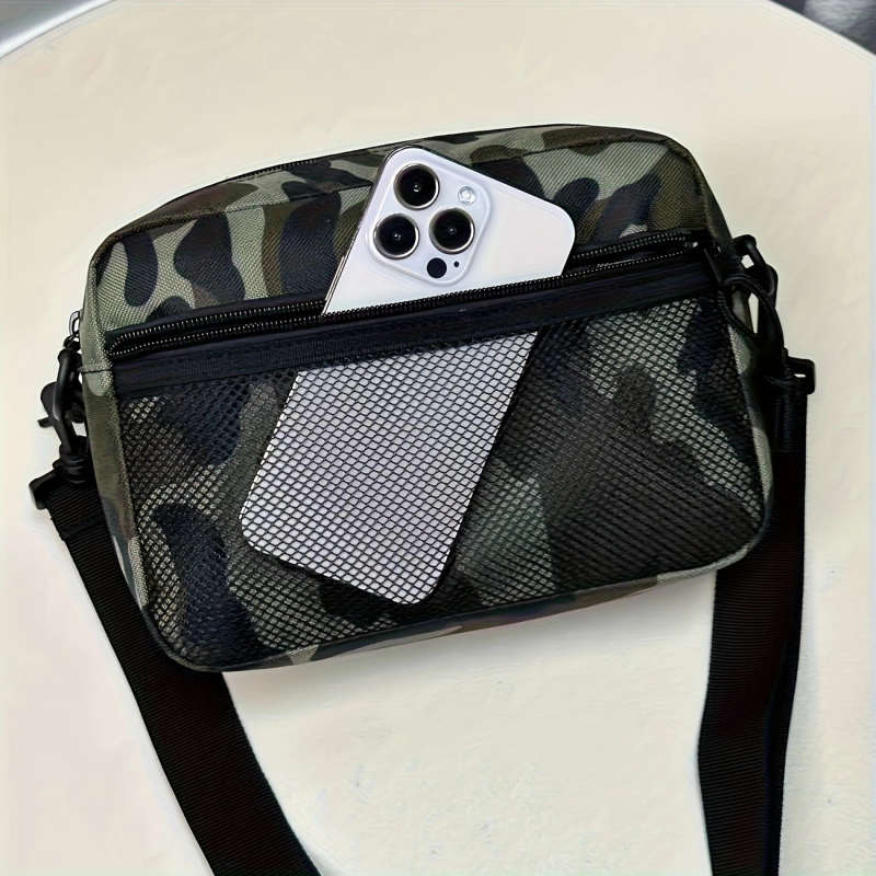 1pc Men'S Casual Camouflage Nylon Crossbody Bag with Adjustable Shoulder Strap Drawstring Closure Ar