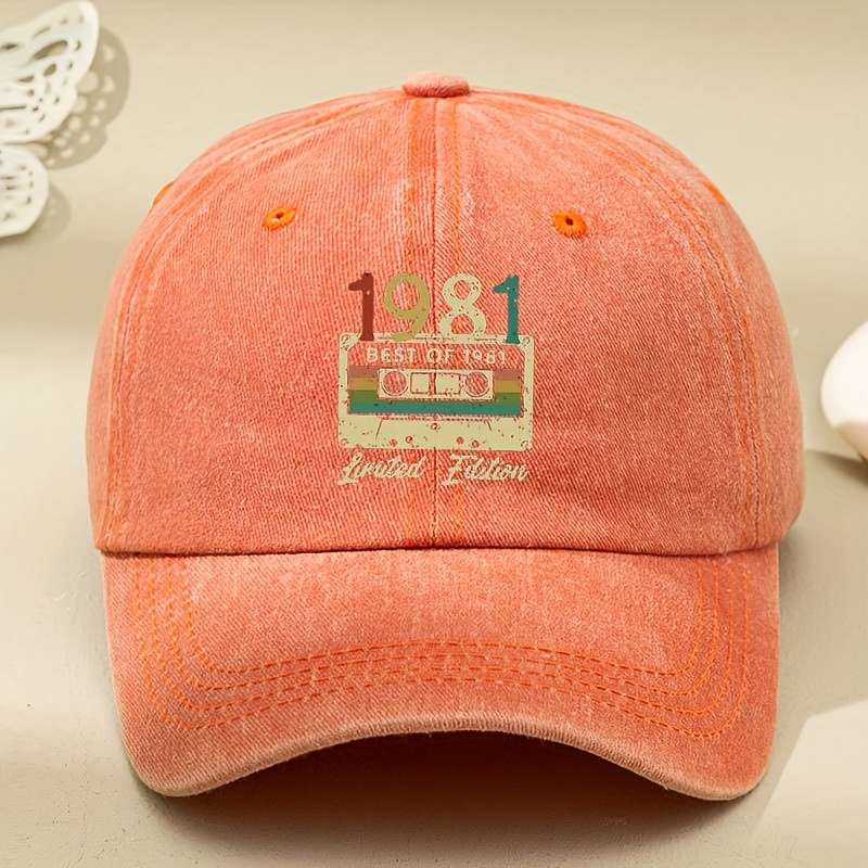 1pc Vintage 1981 Retro Cassette Tape Baseball Cap Black Washed Distressed Design with Adjustable