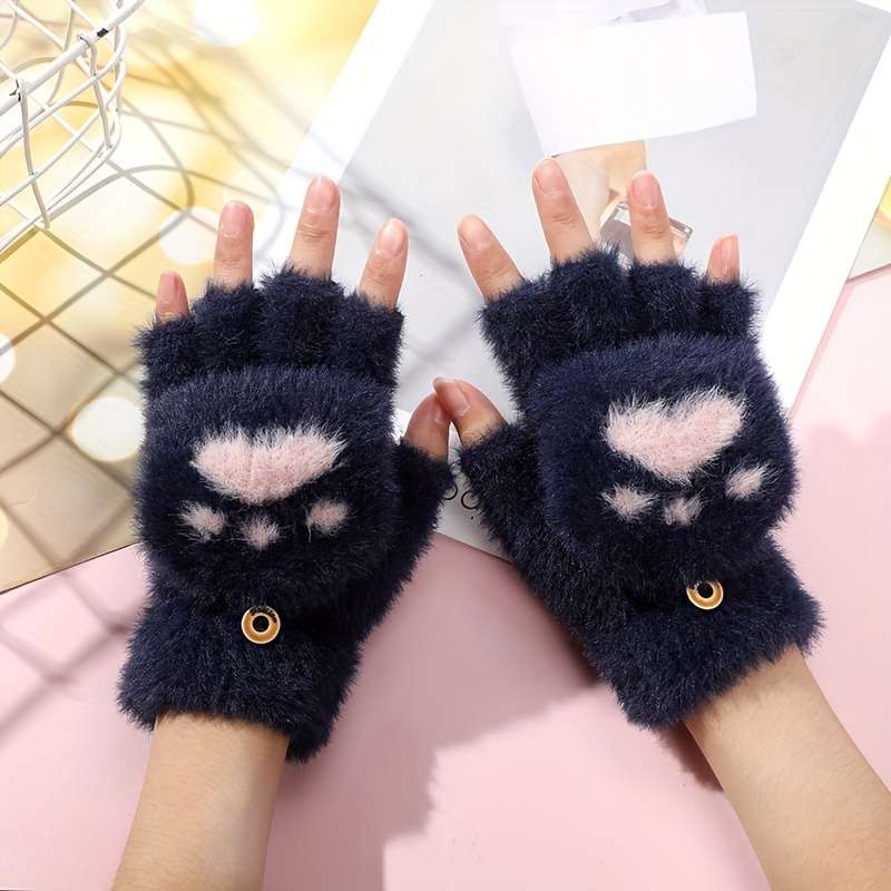 1 Pair Khaki Warm Gloves