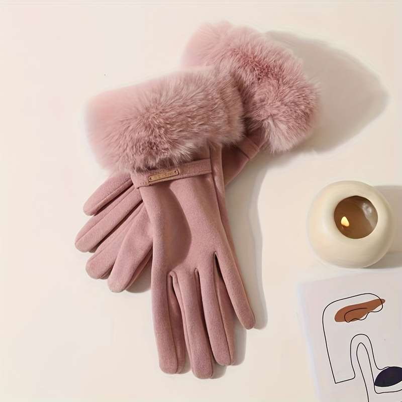 1 Pair Beige Color Touchscreen Winter Gloves