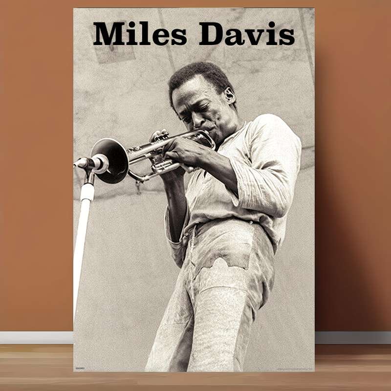 1pc  Frameless Miles Davis with Trumpet Canvas Art Poster 30.48x45.72 cm Black and White Ide