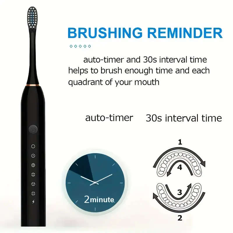 6-Speed Rechargeable Ultrasonic Toothbrush with Intelligent Timer