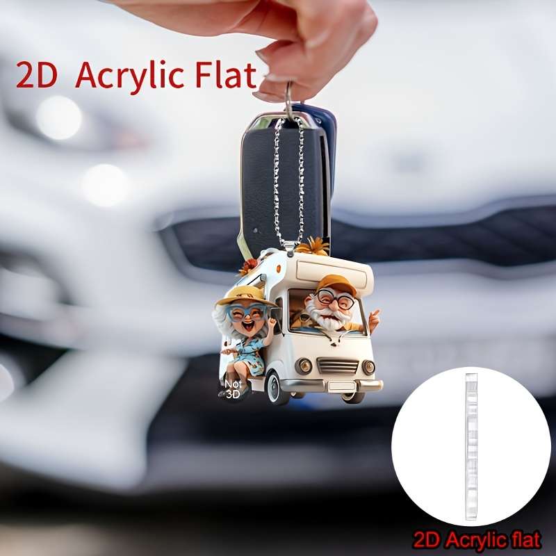 1pc 2D Flat   Acrylic Flat Whimsical Grandma Grandpa Camper Car Charm Perfect for Car Decor