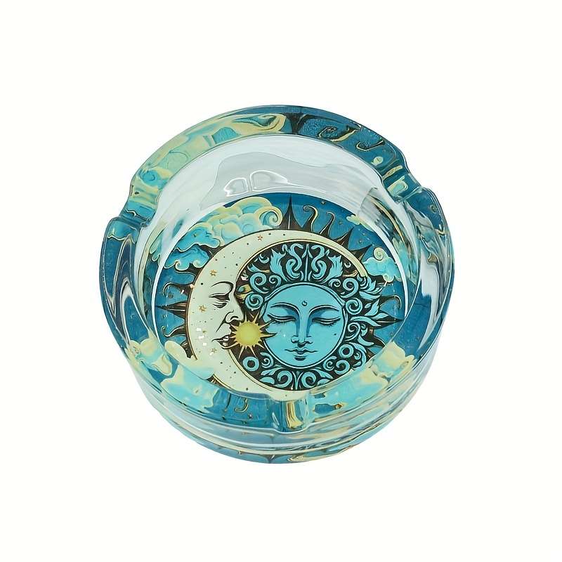 1pc A Round Transparent Glass Ashtray Decorative Non-Electric with Cigar and Cigarette Holder f