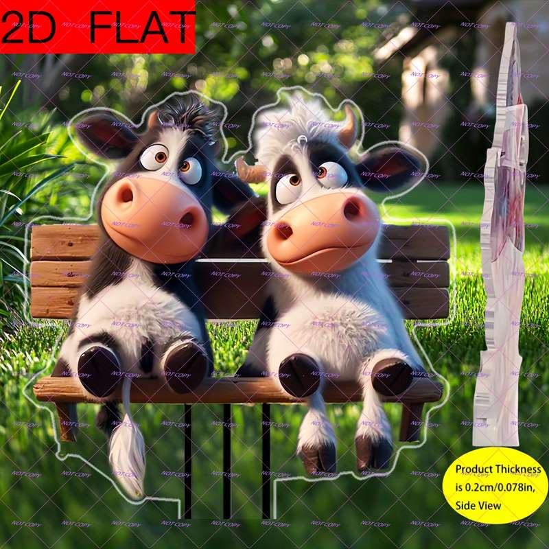 1pc 2D Flat  Printing Acrylic Gentle Cow Charming Outdoor Decoration Suitable for Patio Lawn V