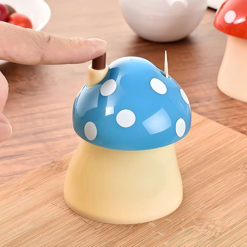 1pc Cute Mushroom Toothpick Box Press Type Portable Dispenser Plastic Kitchen And Restaurant