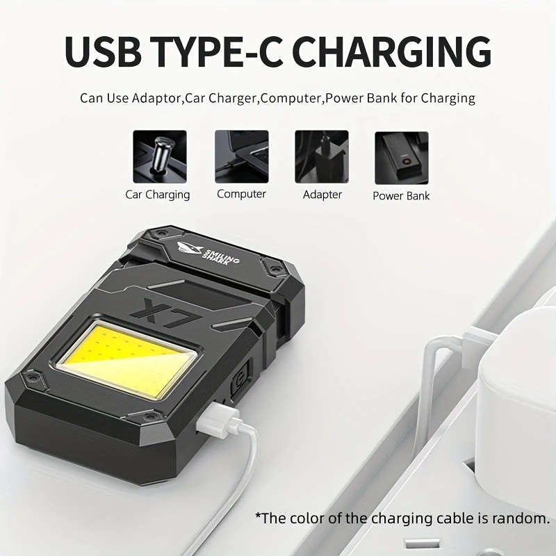 1pc Super Bright COB Floodlight Flashlight Mini Rechargeable LED Lamp ABS Plastic Multifunctional Wo