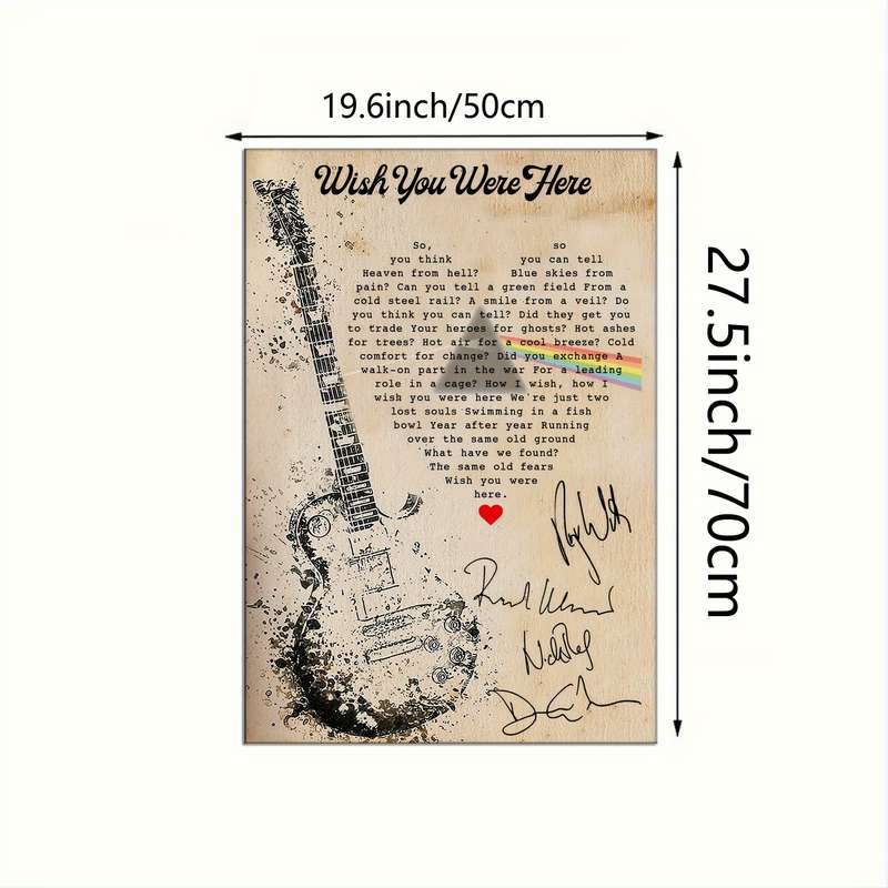 1pc 'Wish You Were Here' Canvas Art Print   Frameless Modern Wall Decor   Vintage Guitar Rainbow