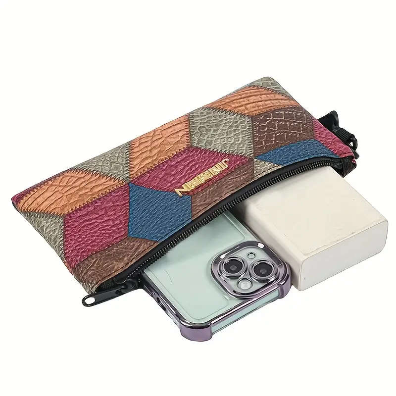 Unisex Ethnic Retro Geometric Square Bag with Adjustable Strap & Zipper Closure