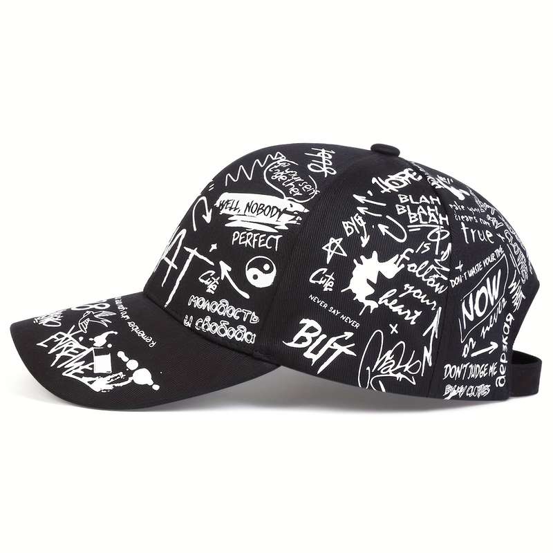 1pc Ladies WHAT Graffiti Baseball Cap: Adjustable Sun-Protective and Perfect for Outdoor Adventur