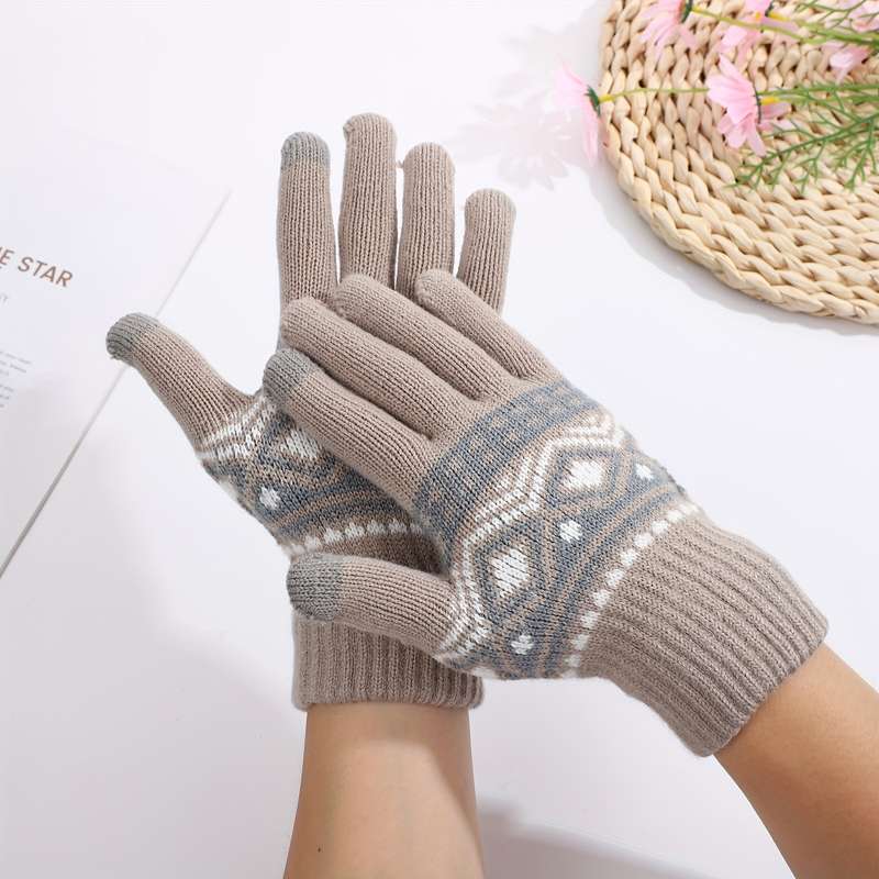 1 Pair Beige Color Warm Gloves