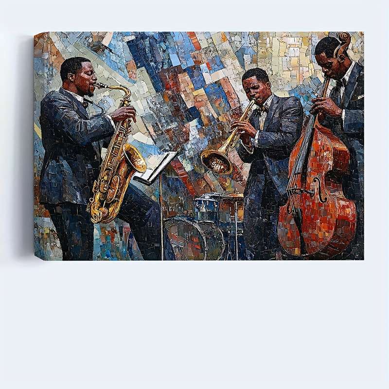 1pc  Vintage-Style Jazz Musicians Canvas Art   40x30cm Framed Wall Decor Featuring Saxophone Tr
