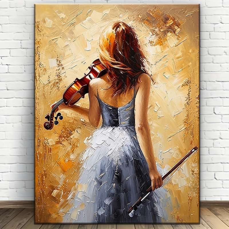 1pc  Elegant Violinist Art Print Music-Themed Wrapped Canvas Frame with Pine Wood Back View W