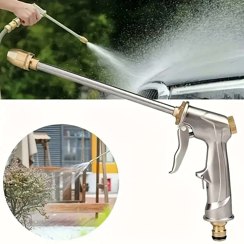 1pc Heavy-Duty Metal Hose Nozzle with Extended Reach Chrome Finish Durable Aluminum and Copper Plati