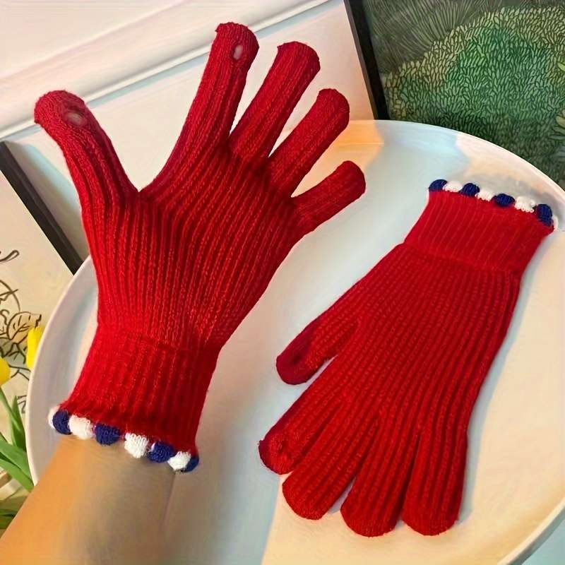 1 Pair Polychrome Size Red Warm Gloves