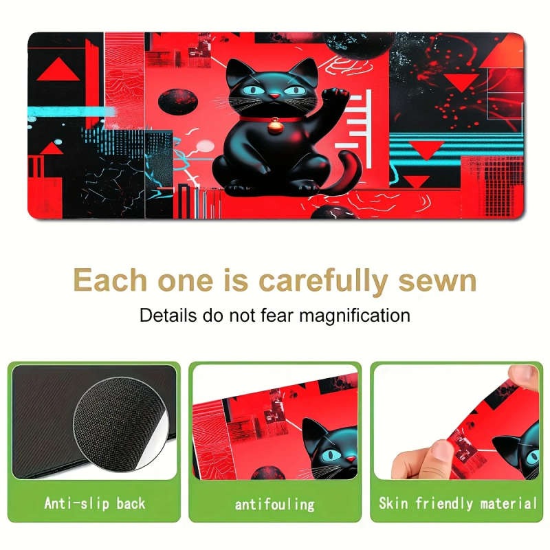 1pc 30x60cm Cyber Cat Geometric Mouse Pad Trendy Creative Durable Office Desk Accessory Suitable