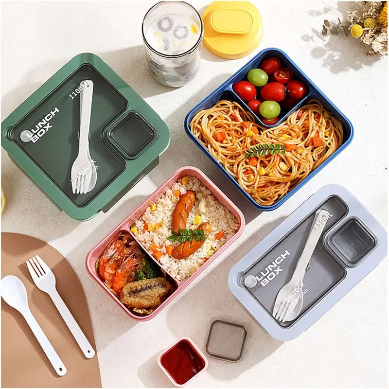 1pc Lunch Box Set Casual Style Bento Box with Dividers Microwave Dishwasher Safe Plastic Meal Prep C
