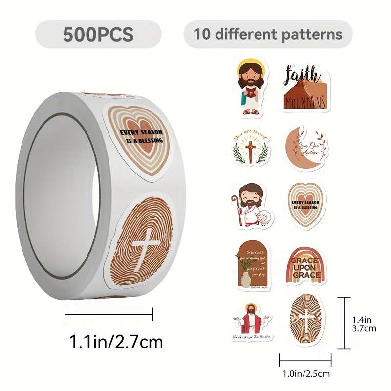 500pcs  roll Jesus Christian Themed Stickers