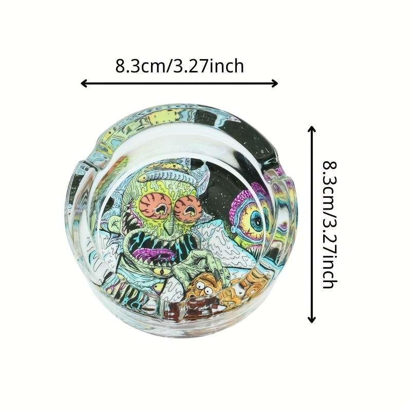1pc Vibrant Round Glass Ashtray with Colorful Psychedelic Patterns Transparent Smokeless C